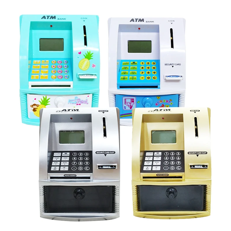 Automated ATM Machine With Card, Real Money Saving piggy bank, Cashier Adult, Digital Alarm Clock, Real Estate Bank 2
