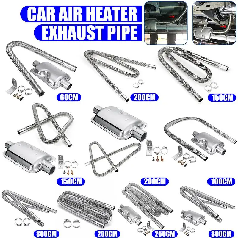 Air Heater Exhaust Pipe 60-300cm Stainless Steel Gas Vent For Car Truck Van Boat Air Diesel Parking Heaters