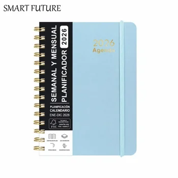 Agenda Spagnola 2026, Quaderno A5 a Spirale, Calendario Essenziale, Diario di Auto-Tracciamento, Organizzatore Giornaliero Multifunzionale per la Scuola