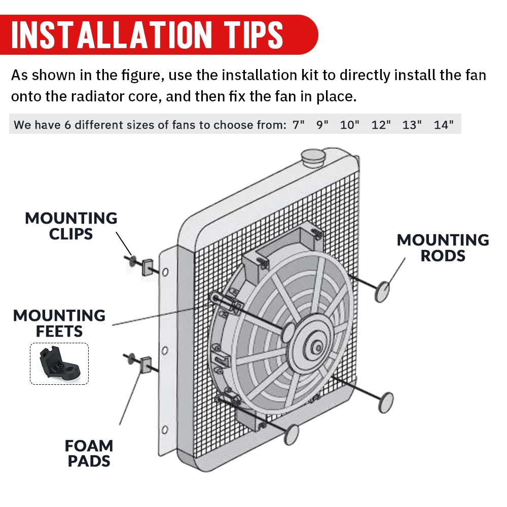 7 Inch Universal 12V 80W Slim Reversible Electric Radiator AUTO FAN Push Pull With mounting kit Type I 7