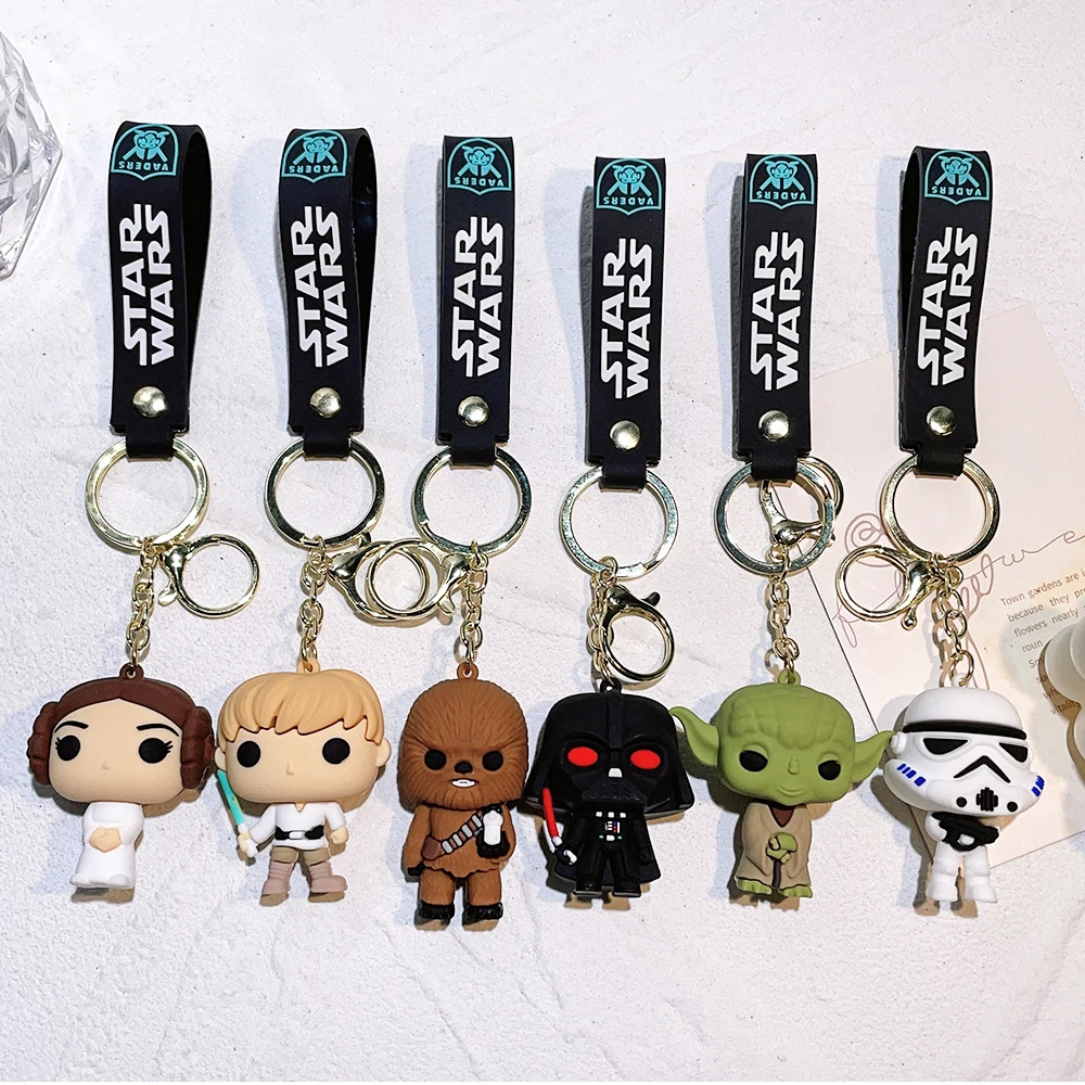 Disney Classic Movie Star Wars Keychain Darth Vader Imperial Stormtrooper Yoda Baby Chewbacca  Doll Keyrings Key Holder for Boys