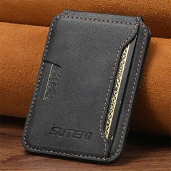 Luxury Magnetic Leather Wallet Phone Holder - Card Storage Case Cover Accessories (Black)