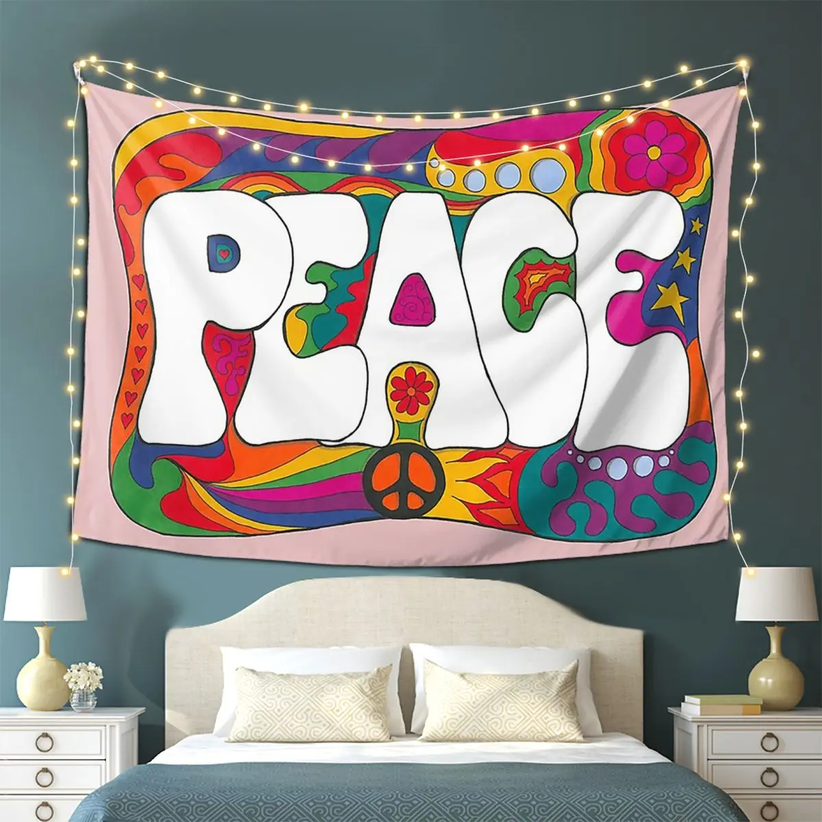 

Psychedelic Peace And Love Tapestry Decoration Art Aesthetic Tapestries for Living Room Bedroom Decor Home Funny Wall Hanging