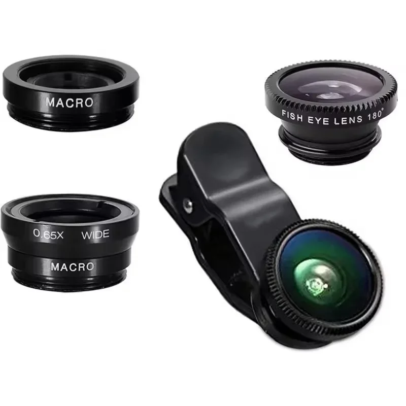 Universal 3-in-1 Fisheye, Wide Angle, and Macro Camera Lens Kit with Clip Attachment