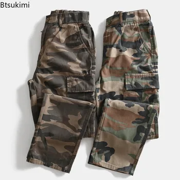 Pantaloni da Lavoro Mimetici da Uomo, Gamba Dritta e Larga, Stile Retrò High Street, Multi Tasche, Casual, Lunghi, Moda Maschile
