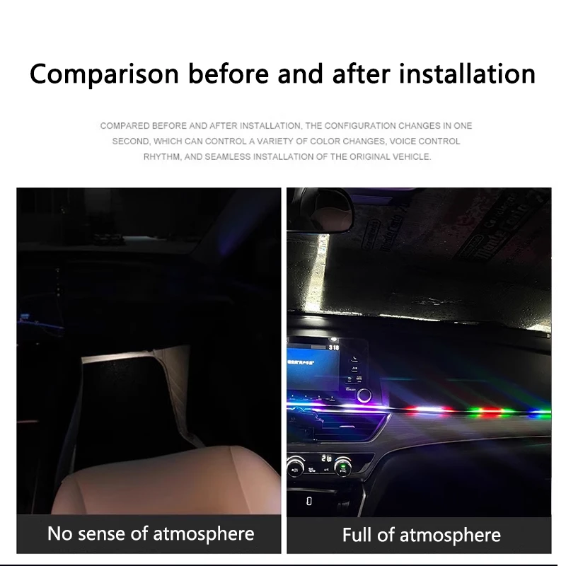 LED Car Lights 64 colors USB Acrylic Strips Dashboard RGB Interior Hidden App Remote Control