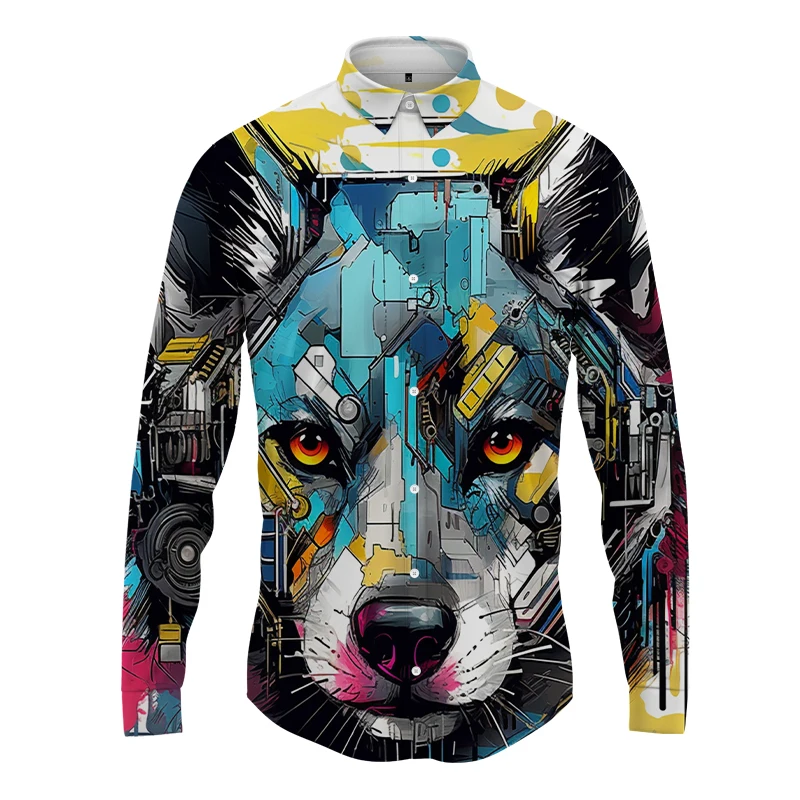 Spring and Autumn Fashion Men's Button Shirts 3D Gelsman Graphic Long -sleeved Shirts Street Harajuku Casual Men's Shirt