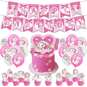 Elegante disney marie gato redondo pano de fundo capa rosa meninas  recém-nascido chá de fraldas 1st aniversário festa círculo fundo bolo mesa  - AliExpress