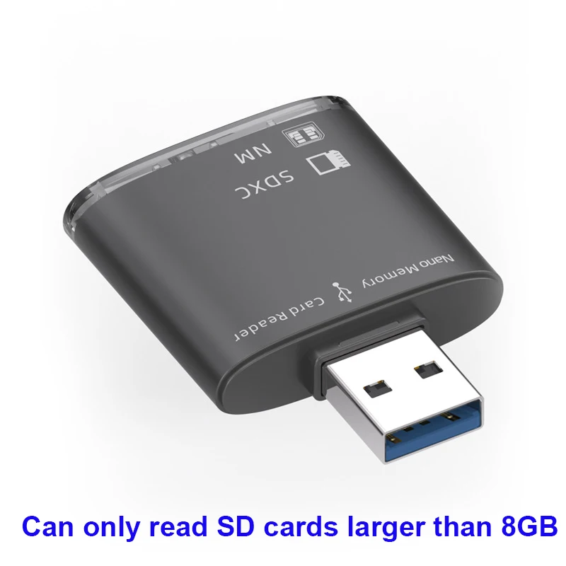 קורא כרטיסי USB 3.0 עם 2 יציאות 8GB-128GB SD SDXC עבור כרטיסי זיכרון Huawei NM Nano מתאם כתיבה למחשב נייד PC מרחיב זיכרון USB