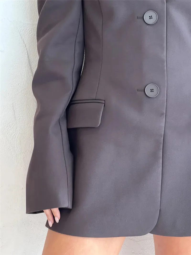 Off-shoulder Strapless Sexy Blazer Dress For Women Fashion Solid Zipper Two Pocket Long Sleeve Backless Mini Dress