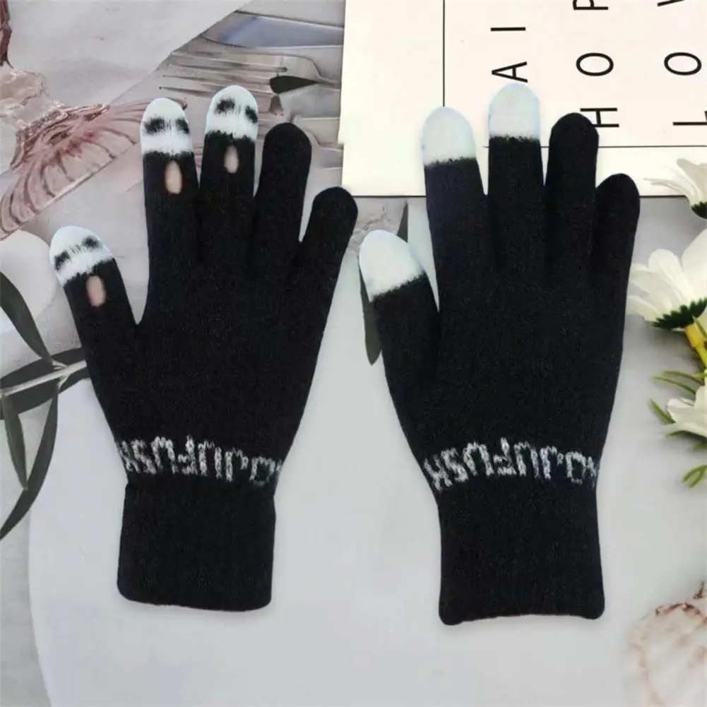 

Anti-slip Unisex Gloves Winter Gloves Resistant Knit Funny Cartoon Face Touch Screen Color Matching Full Fingers Anti-slip