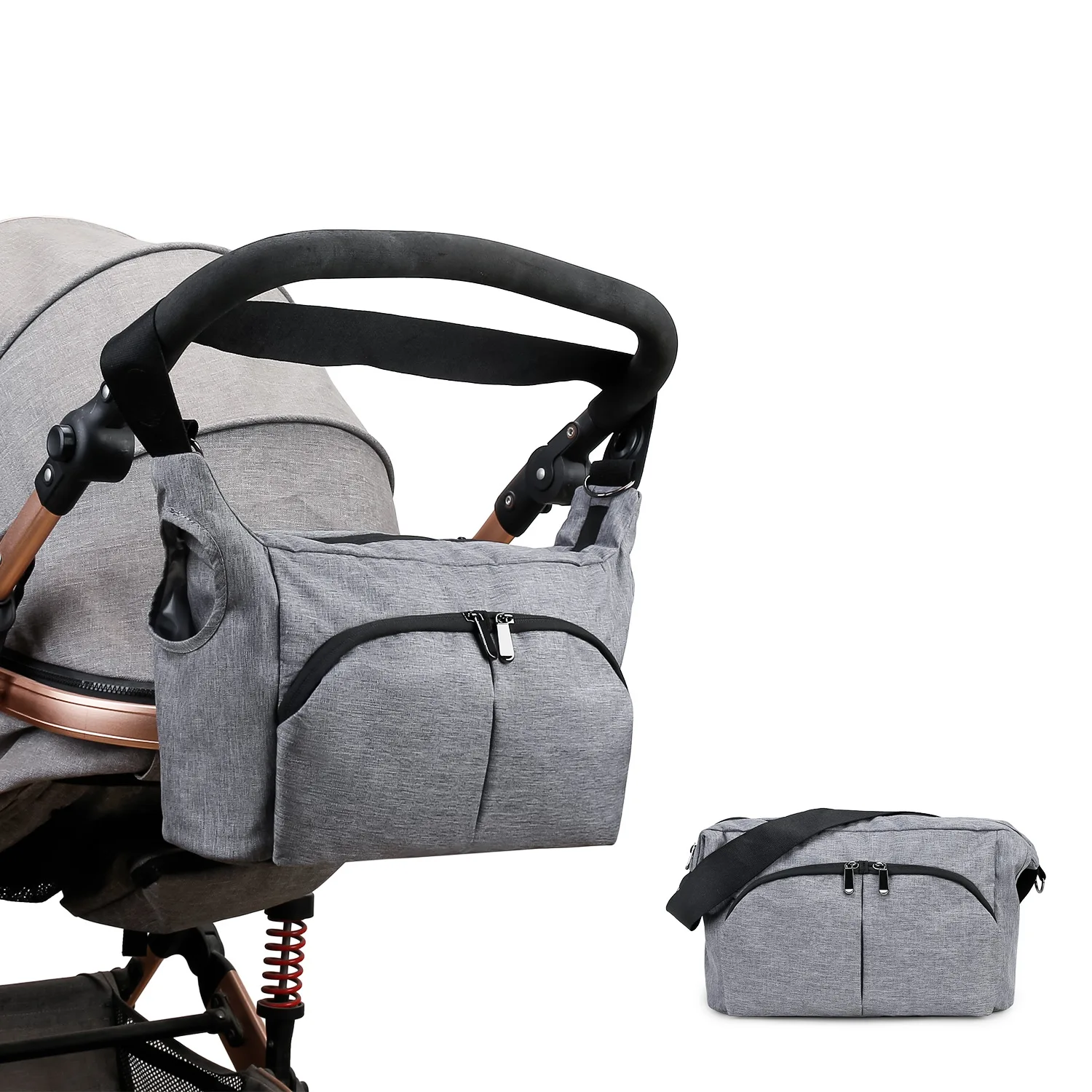 Borsa Portatile Monospalla per Mamme, Borsa Portatile per Passeggino con Coppia di Ganci, Borsa da Viaggio Multifunzionale per Mamma e Bambino - immagine 2