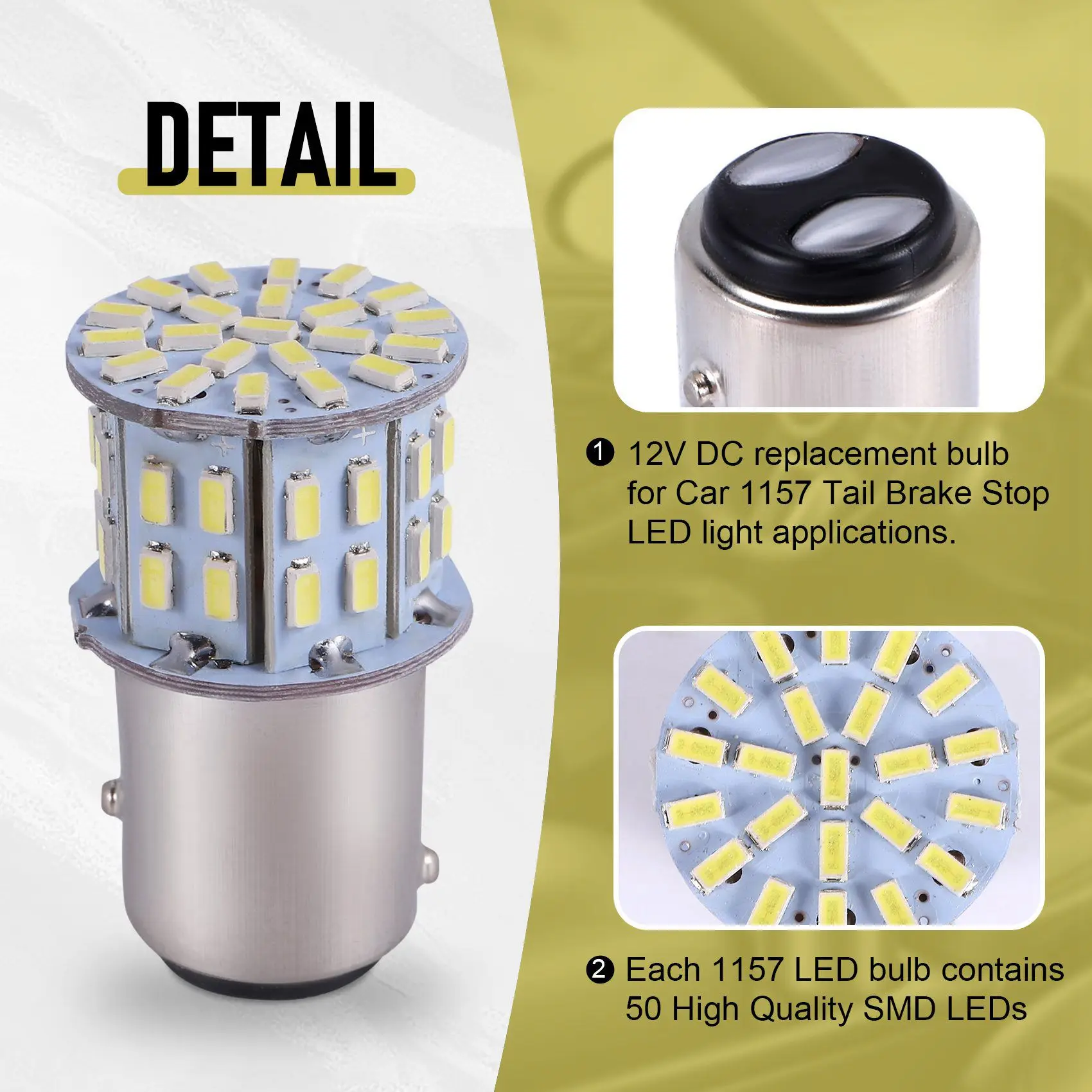 Bike Rear Light Car Halogen Light Bulb 2Pcs 6000K White 1157 50SMD Tail Brake LED Lights Bulb BAY15D 12V