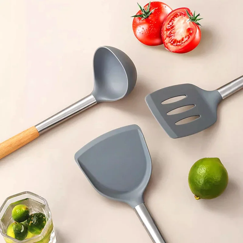 4pcs Silicone Cookware Set Kitchen Cooking Tools Non-stick Shovel Omelette Spatula Large Soup Spoon Strainer Kitchen Accessories