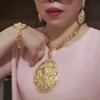 2022 Hot Selling Brazilian Dubai Italian Gold Plated Jewelry Women's Wedding Party Banquet Big Pendant Jewelry Sets FHK13725 1