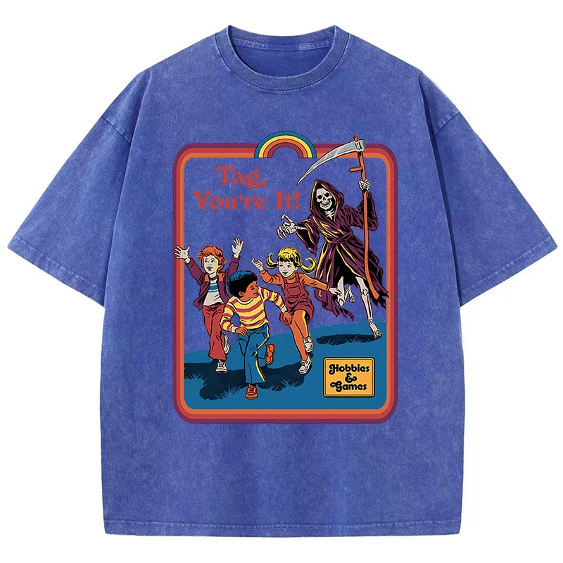 Der Tod jagt mich hinter gewaschenen Retro-Männer Frauen Kleidung lässig T-Shirt übergroße T-Shirt atmungsaktive Baumwolle Sommer T-Shirt