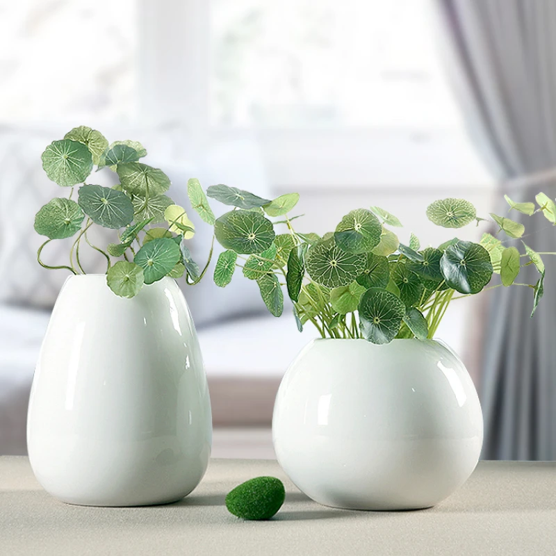 

Ceramic Vase Decoration Living Room Flower Arrangement Office Hydroponic Vessel Big Belly Pottery Pot Nordic Modern Simple White