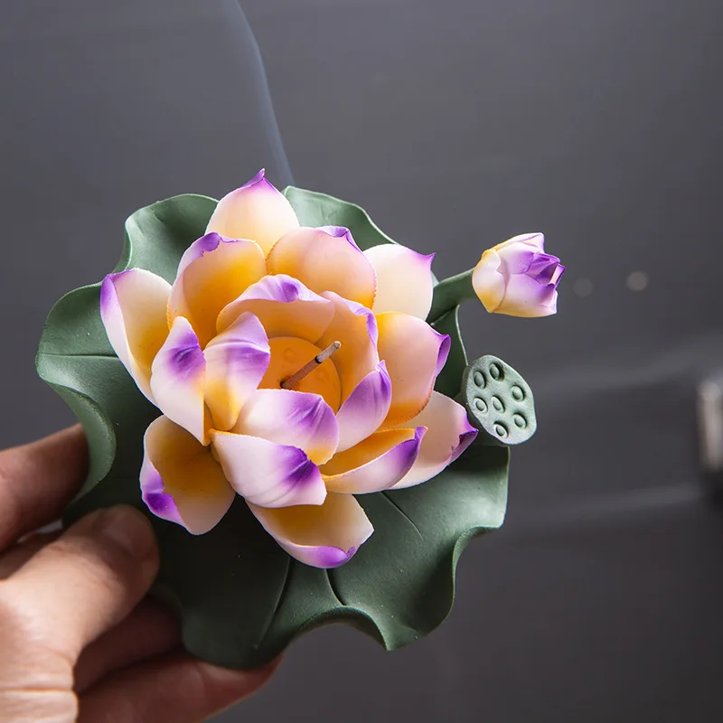 0024 Ceramic Handmade Lotus Incense Burner New Chinese Style Sandalwood Incense Holder Home Desktop Lotus Decoration