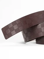 Men's Plaid Leather Belt Smooth Bule Waist Belt Plain Pattern First Layer Cowhide No Bule Head Belt 3.8cm Width
