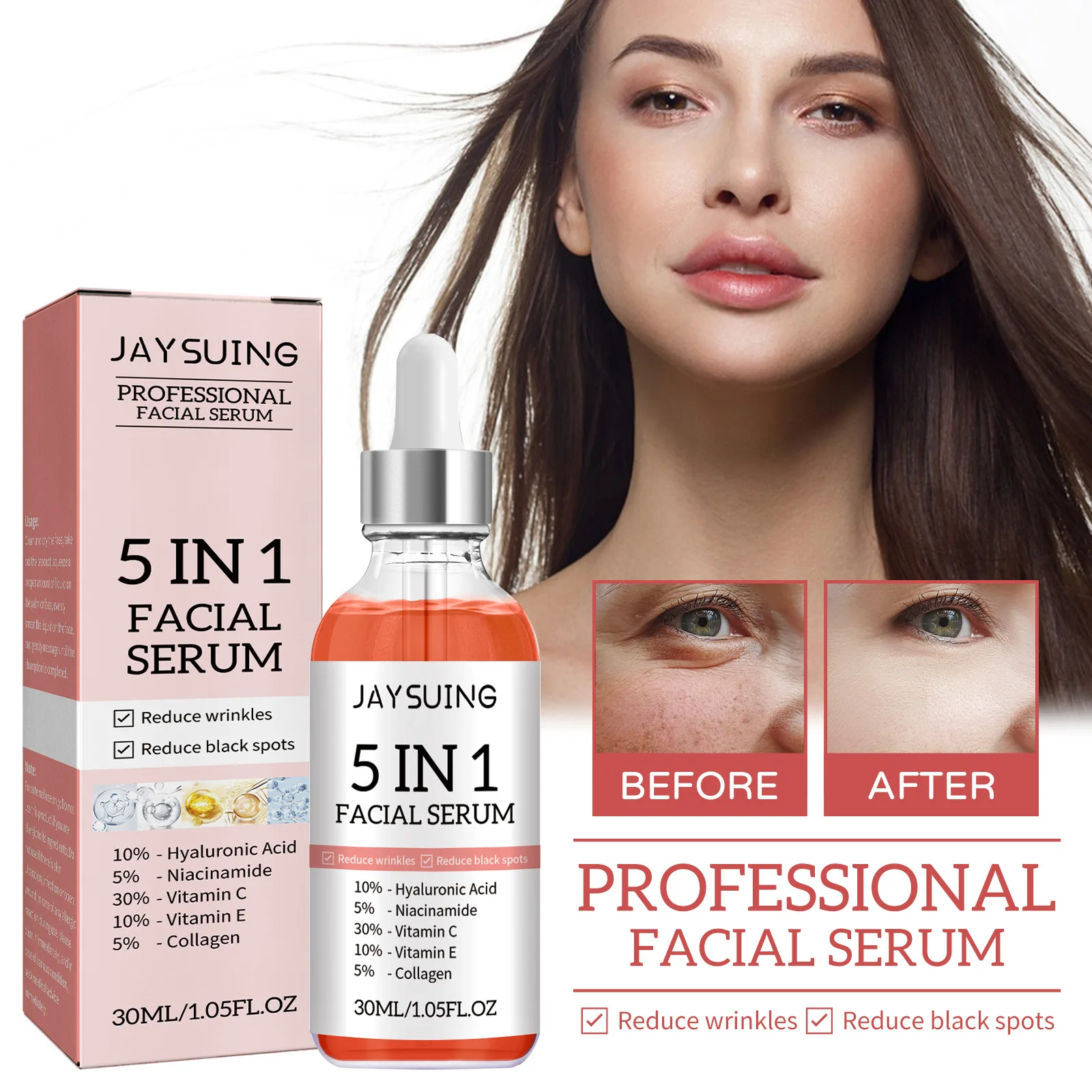 Facial Serum 5 in 1 Hydrating Hyaluronic Acid Vitamin C Smoothing Brightening Care Hydrating Moisturizing Skin