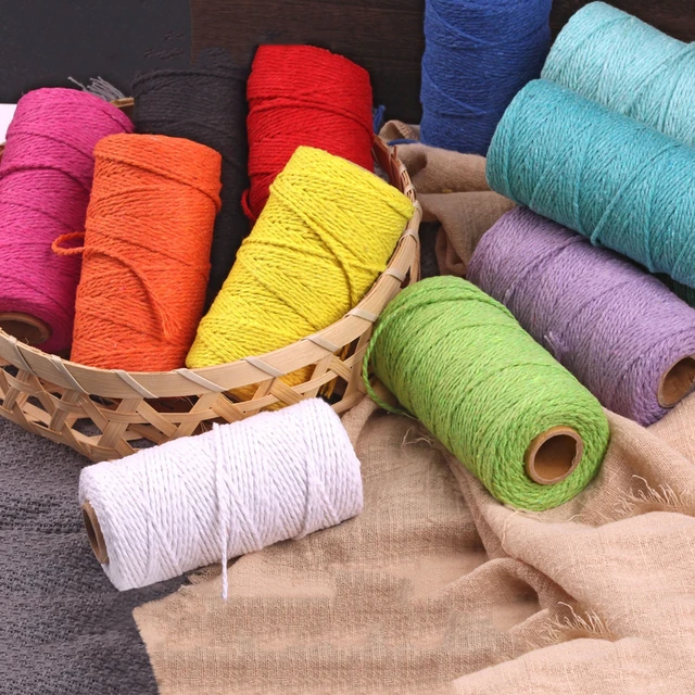 100M/Roll 2mm Macrame Cord Cotton Rope Colorful DIY Crafts Braided