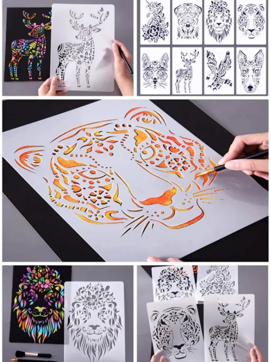 10 Sheet Animal Stencils Drawing Painting Templates for Children DIY Scratching Art Craft Scrapbook Projects Educational Toys 36pcs mandala template painting drawing stencils for craft stone painting projects