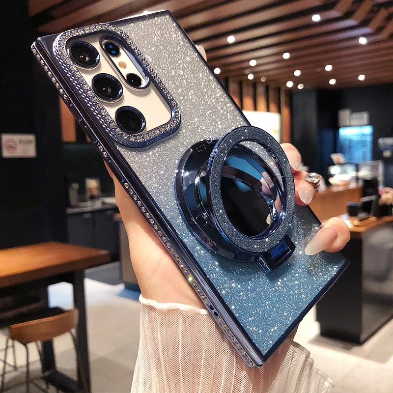 Glitter Rhinestone Plating Case for Samsung S24 ULTRA S23 FE PLUS A55 A54 A53 A52 A15 A14 A13 Magsafe Magnetic Soft Cover
