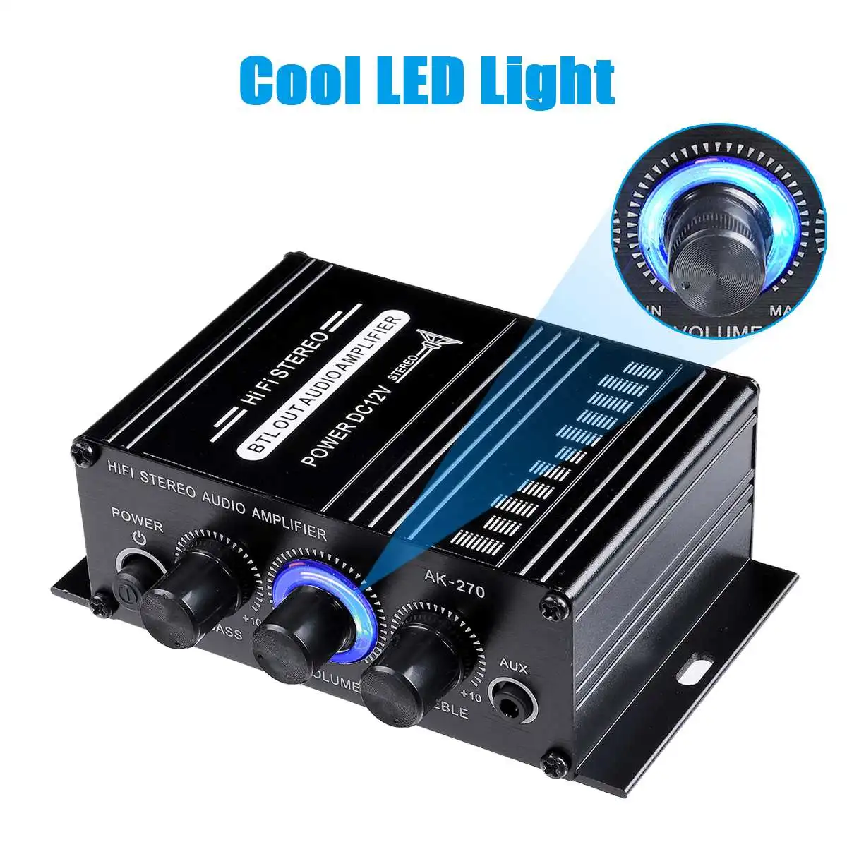 AK270 12V Mini Audio Amplifiers for Car Digital Sound Amplifier for Home Car Channel 2.0 Power AMP Support Treble Bass AUX input