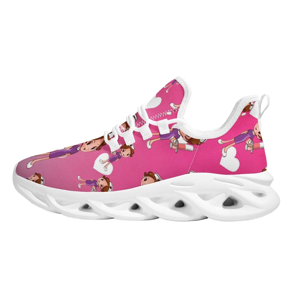 Cute Pink Nurse Print Women Shoes  Summer Sneakers For Couple Casual Flats Lace-up Lightweight Zapatos DropShip