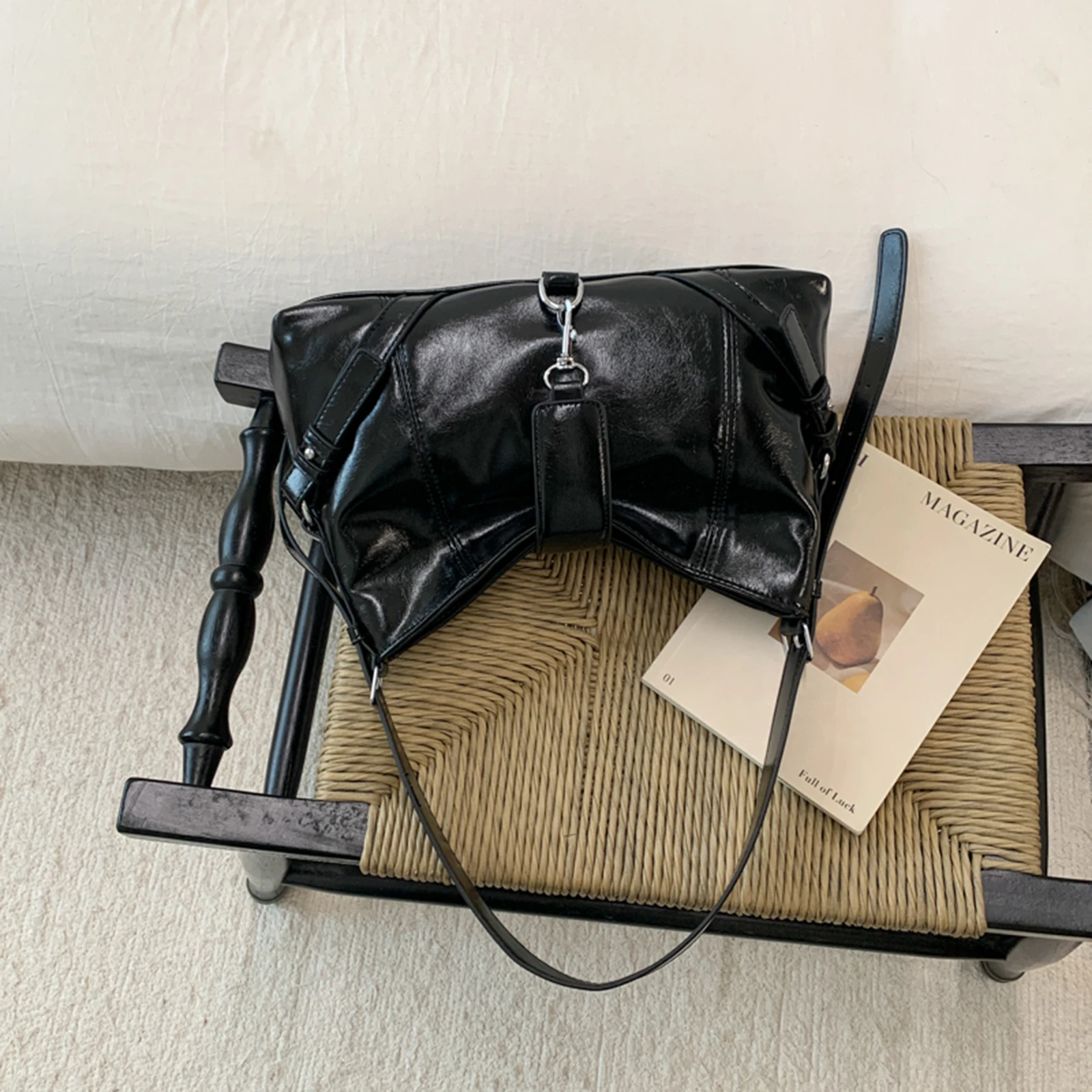 PU Leather Versatile Shoulder Bag Solid Color Casual Tote Bag Large Capacity Retro Crossbody Bag Evening Underarm Bag