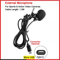 High Fidelity External Microphone For Go Waterproof Pro Sport Camera Action Camera Micro USB/Type-C Connector Cable Length 1.5M