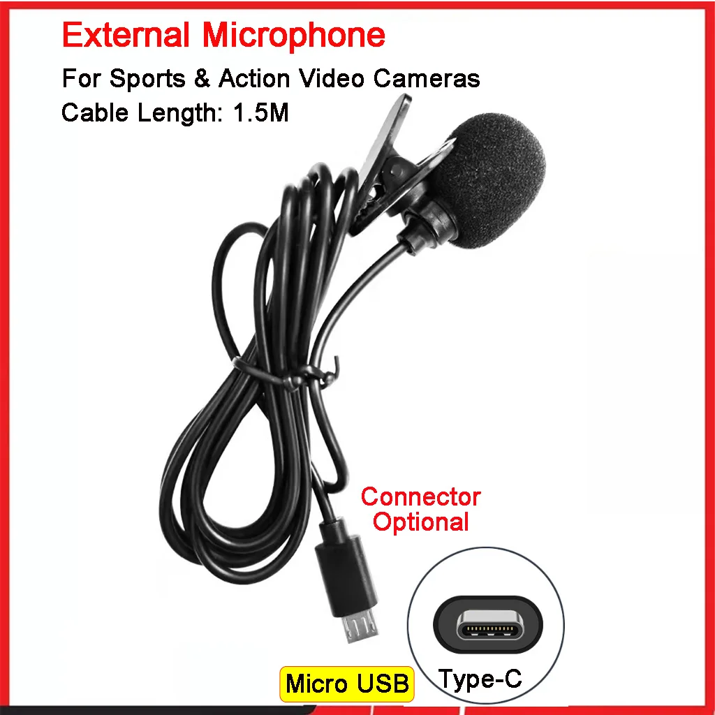 frisør pustes op Flagermus High Fidelity External Microphone For Go Waterproof Pro Sport Camera Action  Camera Micro USB/Type-C Connector Cable Length 1.5M _ - AliExpress Mobile