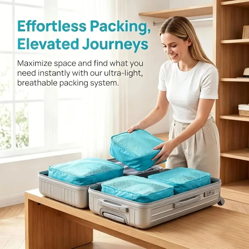 Foldable Travel Packing Cubes with Breathable Mesh Design - Lightweight Organizers