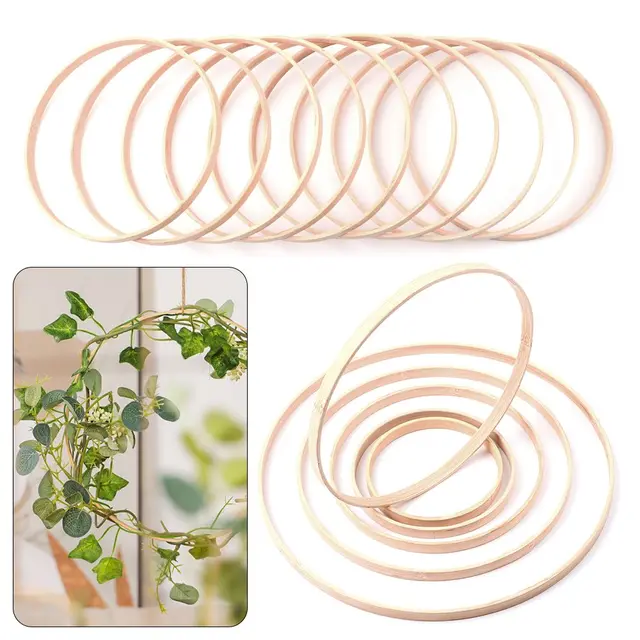 Set 10 Anelli In Legno Per Macramè E Fai Da Te | Diametri Da 10 A 20 Cm Per Acchiappasogni E Decorazioni Boho