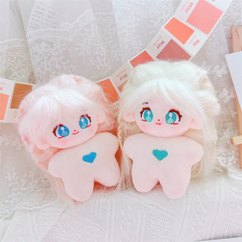 Mini Kawaii Idol Doll with Blue Star Decor, Cute Naked Baby Doll, Fat Body, No Attentive, Plush Twins, Soft Kids Toys Gift, 10cm