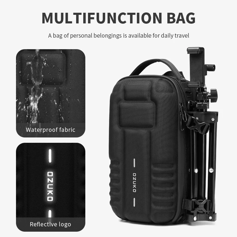 OZUKO-bolsa de peito dura masculina, esportes ao ar livre, bolsa de ombro tática masculina, bolsa crossbody impermeável, grande capacidade, nova moda