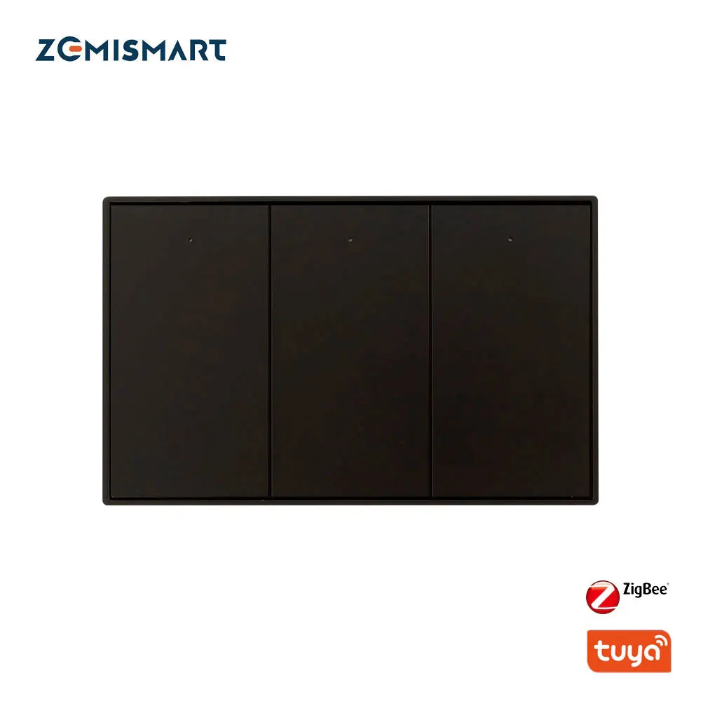 Zemismart Tuya Zigbee Eua au Interruptor de Luz Parede sem Neutro Gangues Preto Interruptor Alexa Google Casa Smartthings Borda