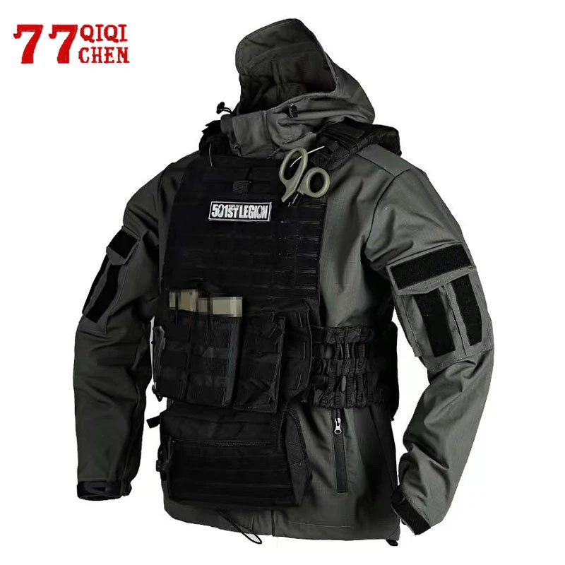 Mens Airsoft Military Tactical Jacket Waterproof Multiple Pockets