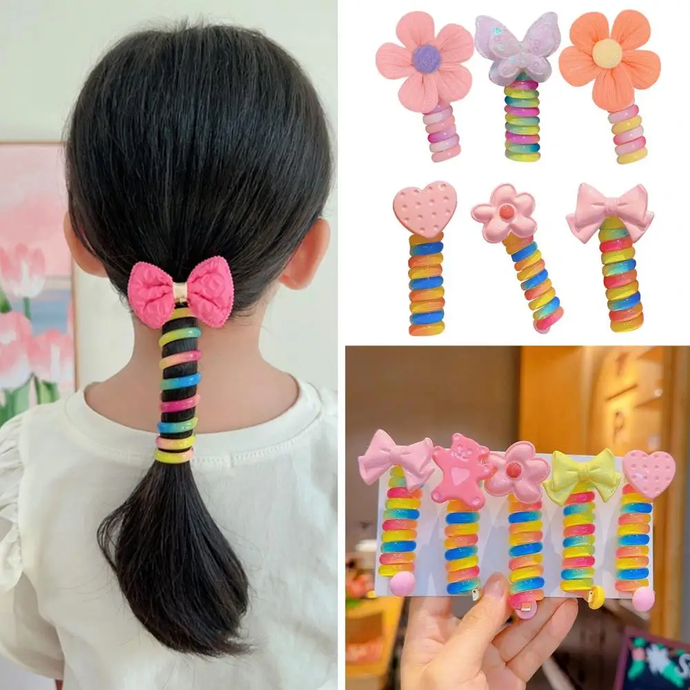 

Hair Bands for Ponytails Braids Colorful Braided Telephone Wire Hair Bands Sweet Style Heart Flower Bow Charm for Women for Kids