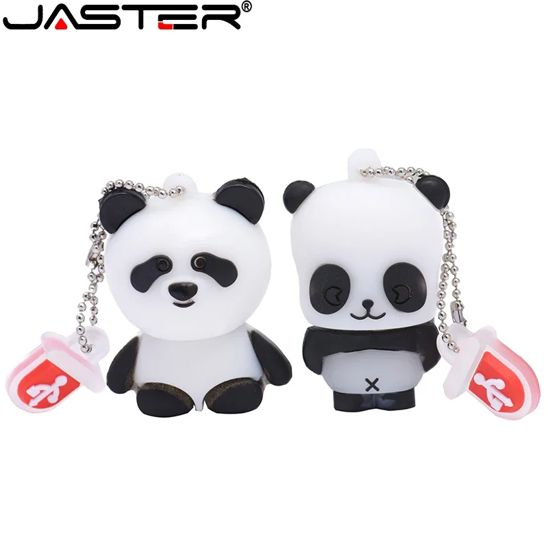 

JASTER Panda Cartoon USB Flash Drive 128GB Super Cute Memory Stick 64GB Free Key Chain Pendrive 32GB Real Capacity U Disk 16GB