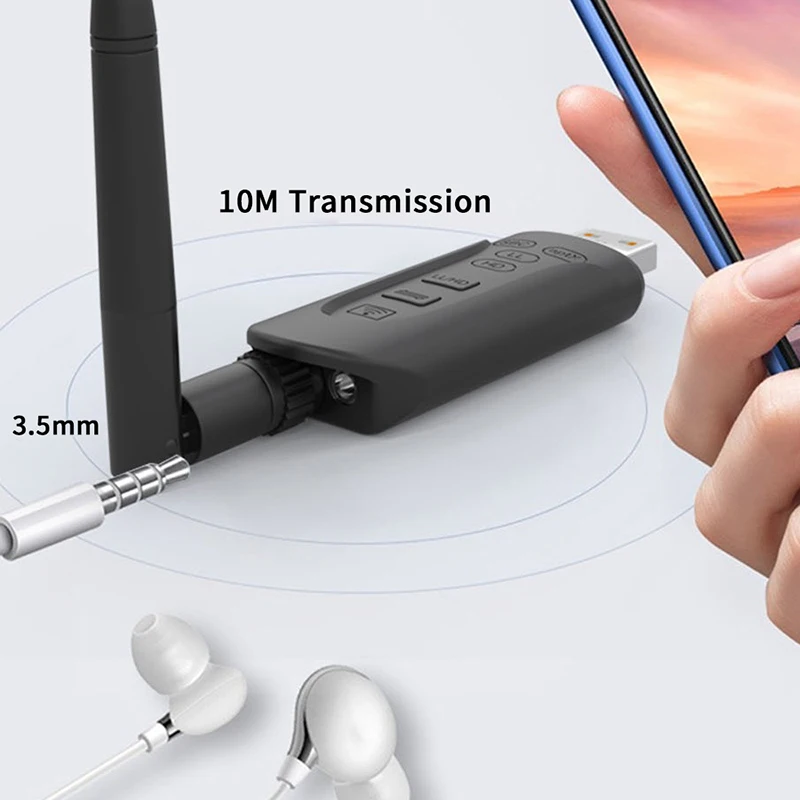 Transmetteur audio sans fil CSR USB Bluetooth 5.3, aptX LL HD adaptatif,  faible latence de 40ms, prise en charge du micro, adaptateur multipoint AUX  de 3.5mm
