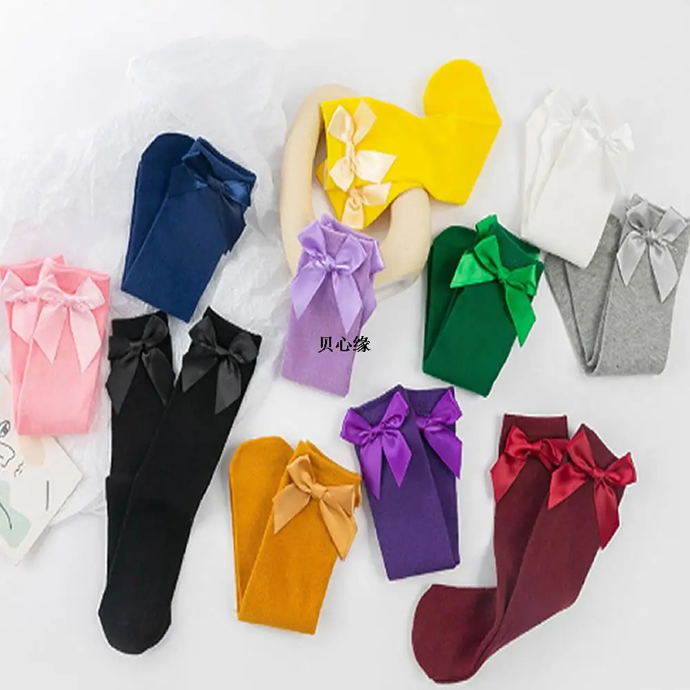 Children leg warmers children's leg warmers pure color bowknot kids heap stocking wear before and after bow straight heelless stockings girl legwarm