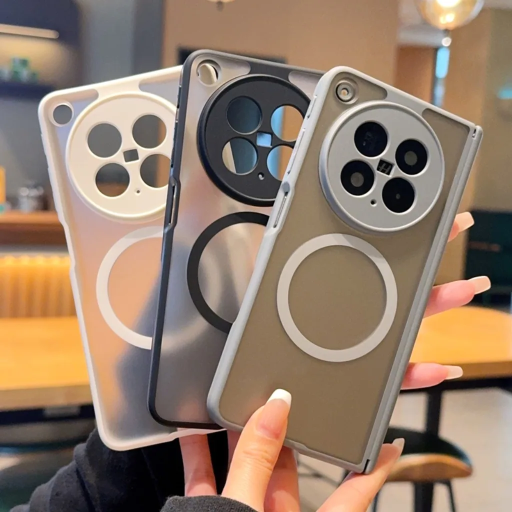 Matte Translucent Magnetic Phone Case with Full Hinge Protection and Wireless Charging Capability