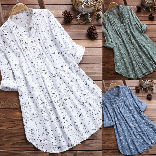 Plus Size 5XL Vintage Floral Print Long Shirts Womens Tops And Blouses Autumn Women Long Sleeve Button Up Shirt Tunic Tops Blusa 5