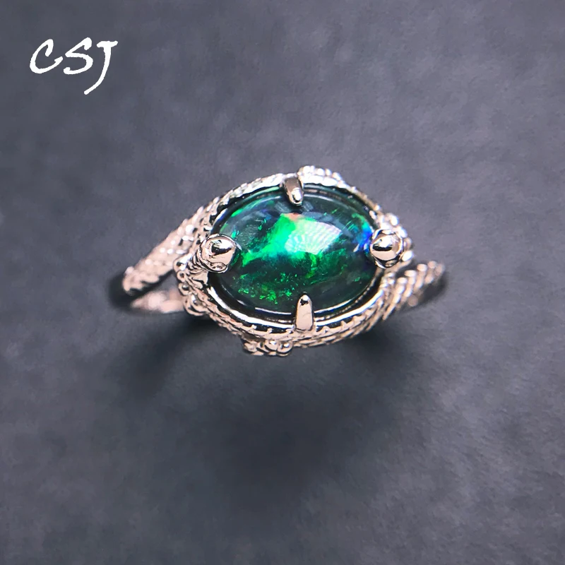 

Vintage Natural Black Opal Dragon Ring 925 Sterling Silver Gemstone Oval 7*9mm for Women Lady Birthday Party Jewelry Gift