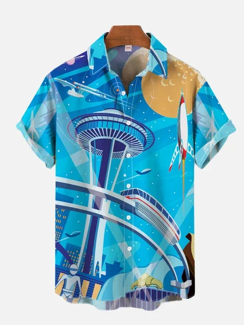 Homens E Mulheres All Terrain D Estampa Camisas Havaianas Tecnologia Psicod&eacute;lico Rob&ocirc; Walker Blindado Moda Praia Blusa Plus Size