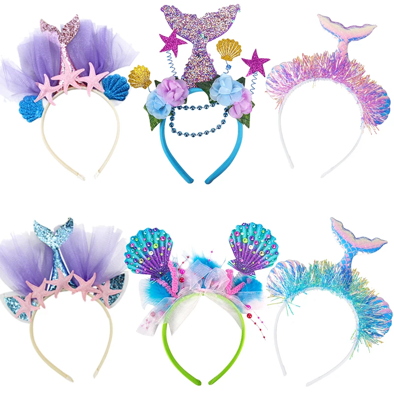 

Little Mermaid Party Crown Headband Mermaid Tail Shell Hat Photo Props Girl Birthday Party Decorations Mermaid Hair Accessories