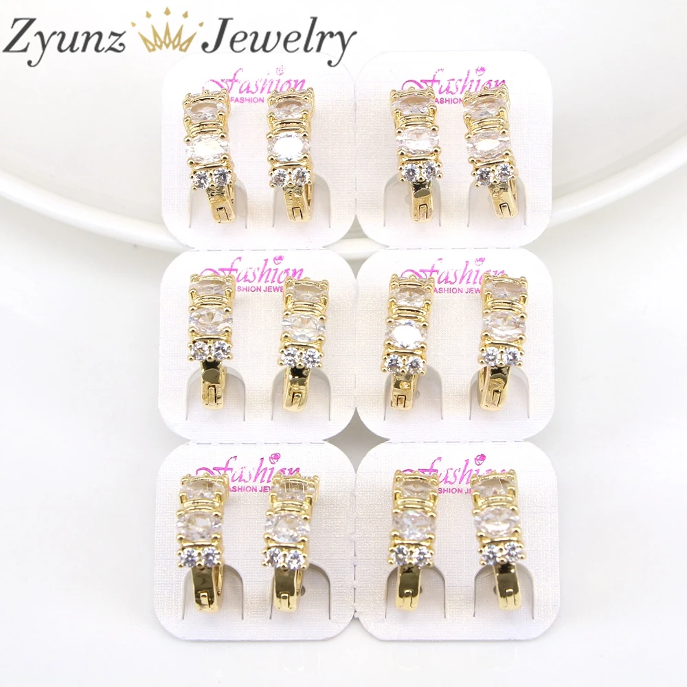 

6 Pairs, Pave Crystal Hoop Earrings for Women Gold Color Ear Needle Zircon Huggie Earrings Fashion Party Jewelry Gifts