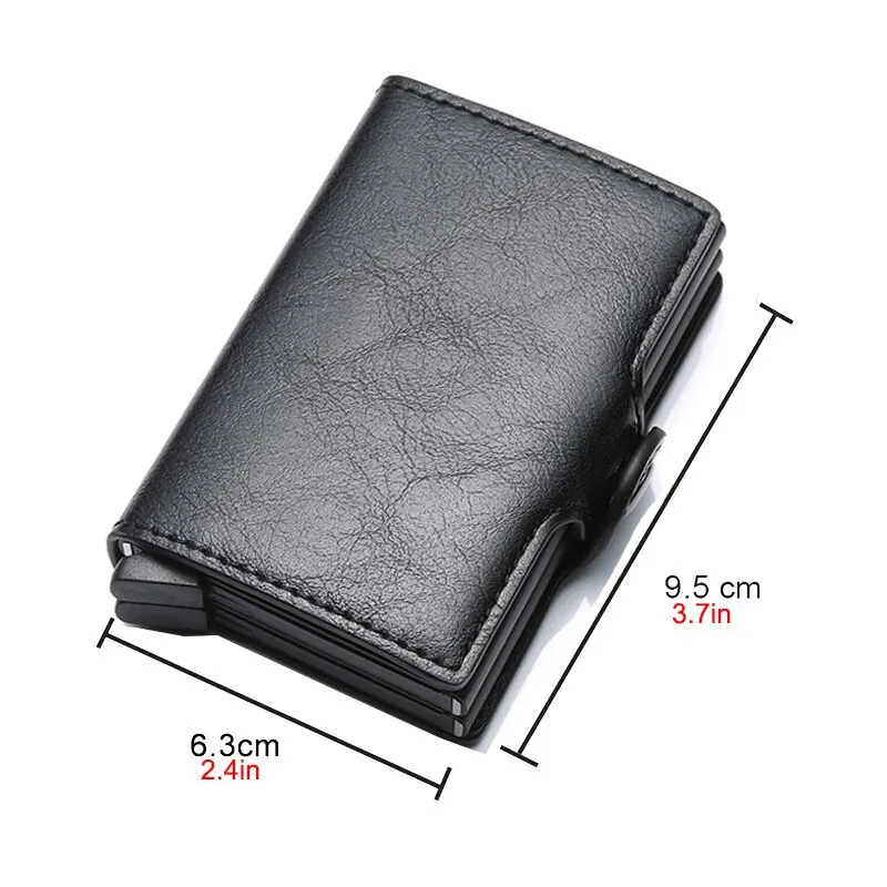 Leather Wallet Antitheft Rfid Credit Card Holder Wallets Men Leather Aluminum Box Metal Male Purse Bag Small Cardholder Case Minimalist Wallet