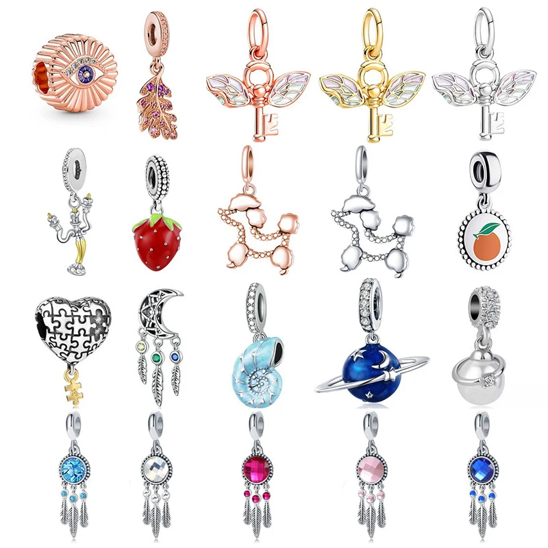 New Arrival Bear heart key Space Heart Stopper Clip Beads Charms Fit Original Pandora Dangle Pendant DIY Bracelet Women Jewelry